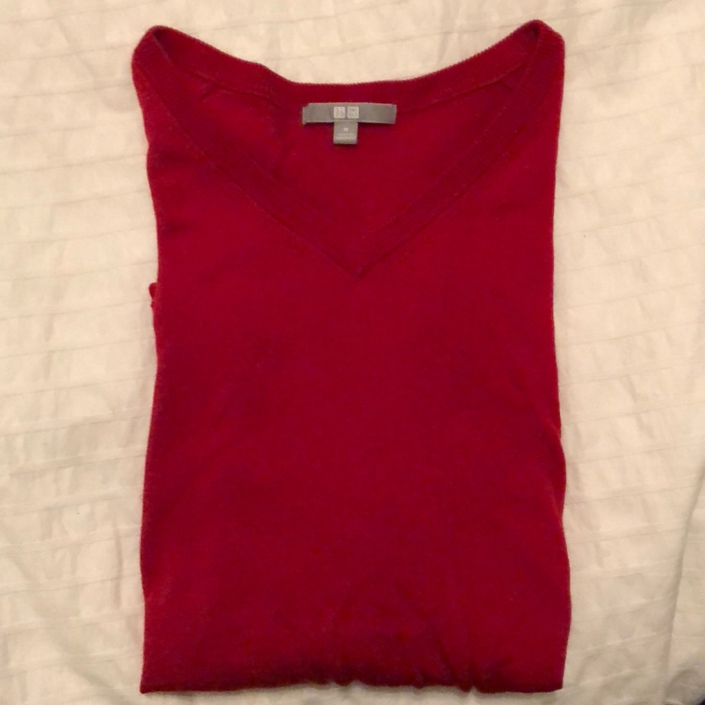 Red Uniqlo v-neck pullover